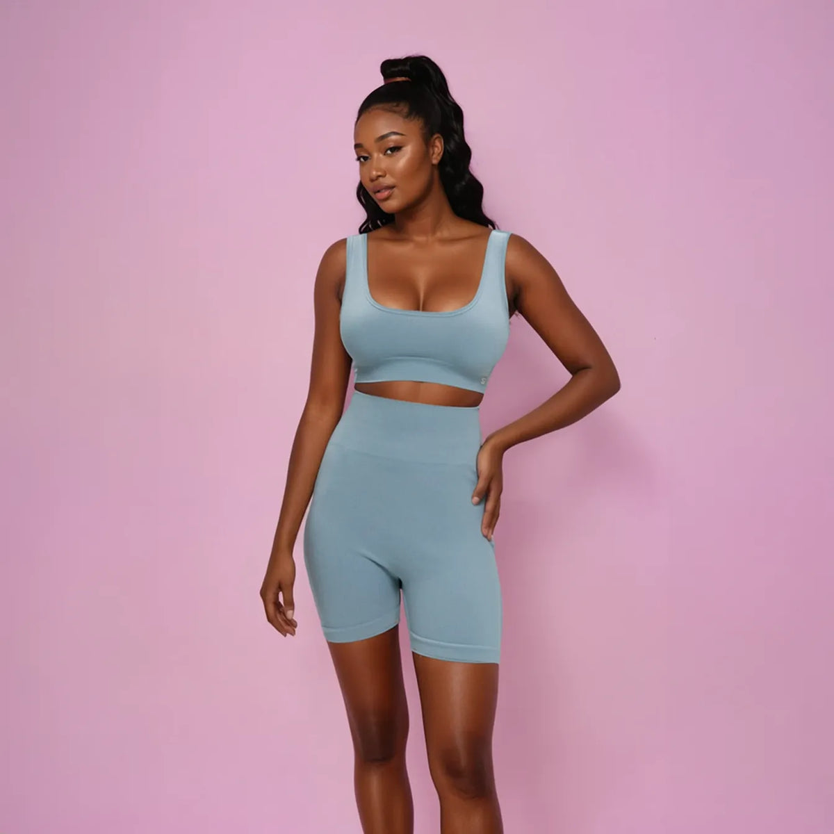 Seamless ribbed top Dirty blue